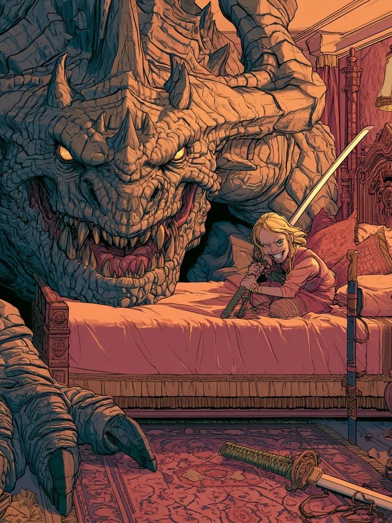 Dragon Bedroom Fantasy Illustration Poster. poster detail