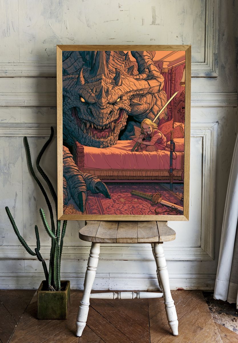 Dragon Bedroom Fantasy Illustration Poster. room preview