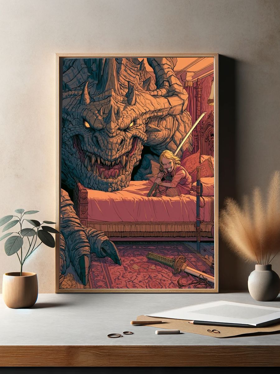 Dragon Bedroom Fantasy Illustration Poster. — room view 2