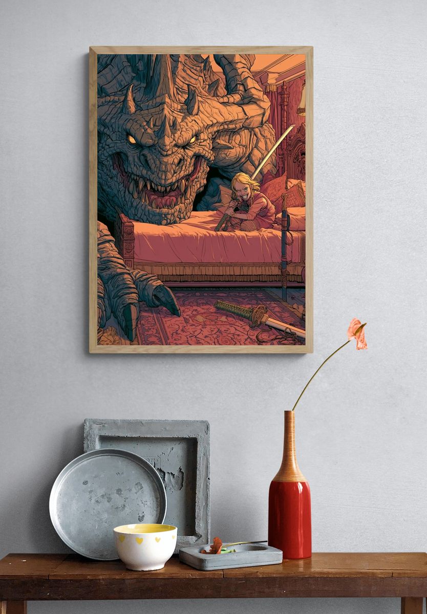 Dragon Bedroom Fantasy Illustration Poster. — room view 3