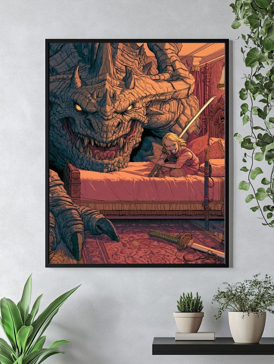 Dragon Bedroom Fantasy Illustration Poster. — room view 4