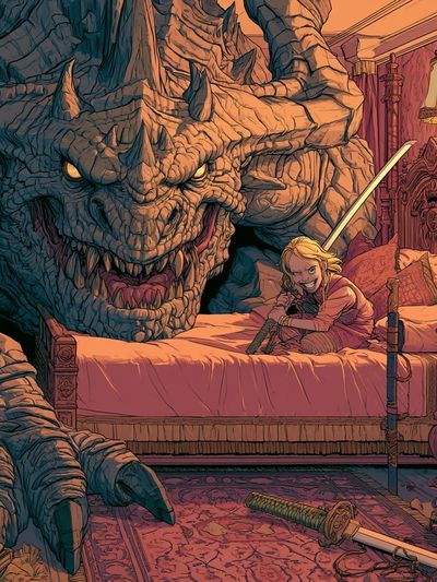 Dragon Bedroom Fantasy Illustration Poster. poster