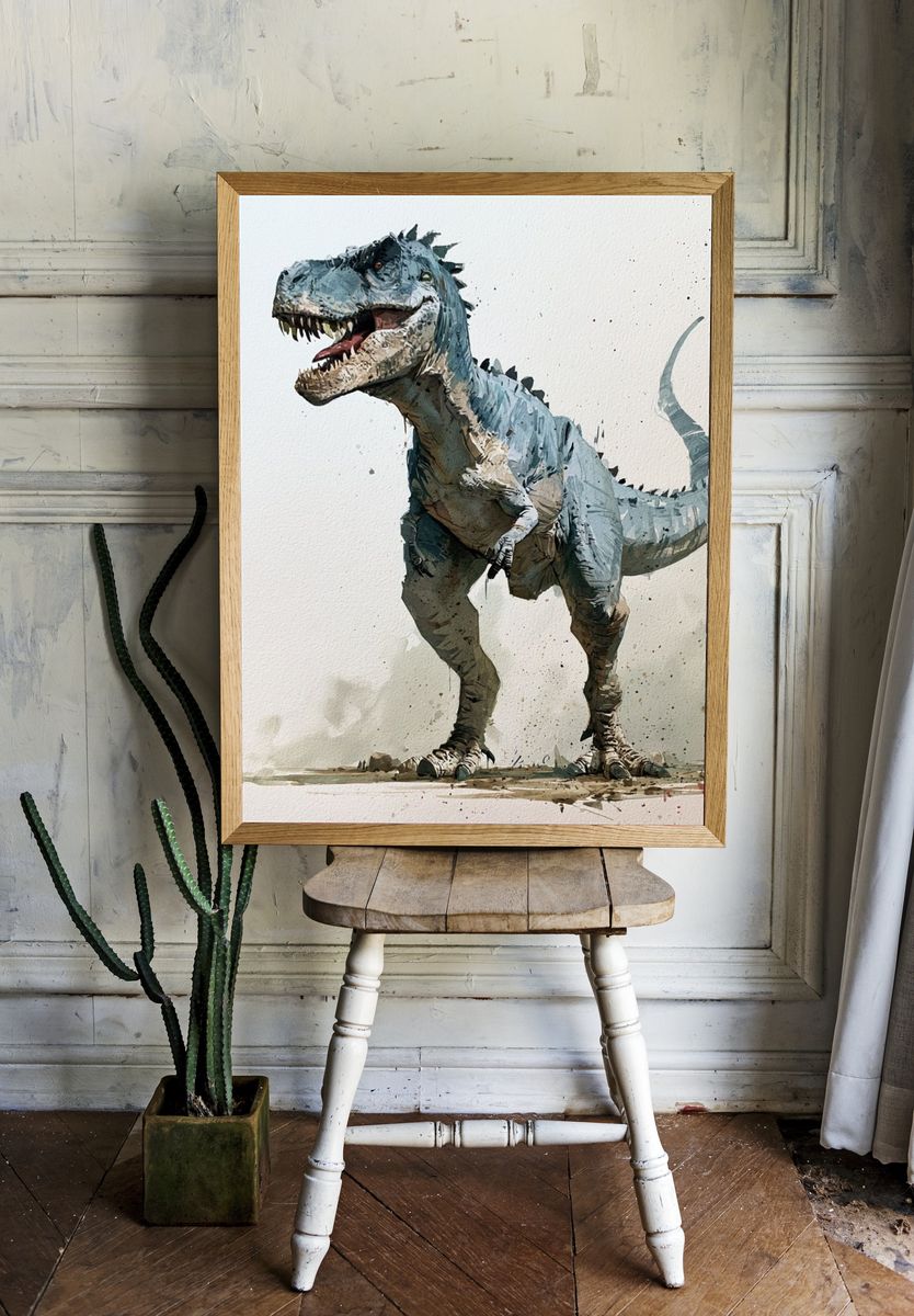T-Rex Watercolor Illustration Poster. — room view 1