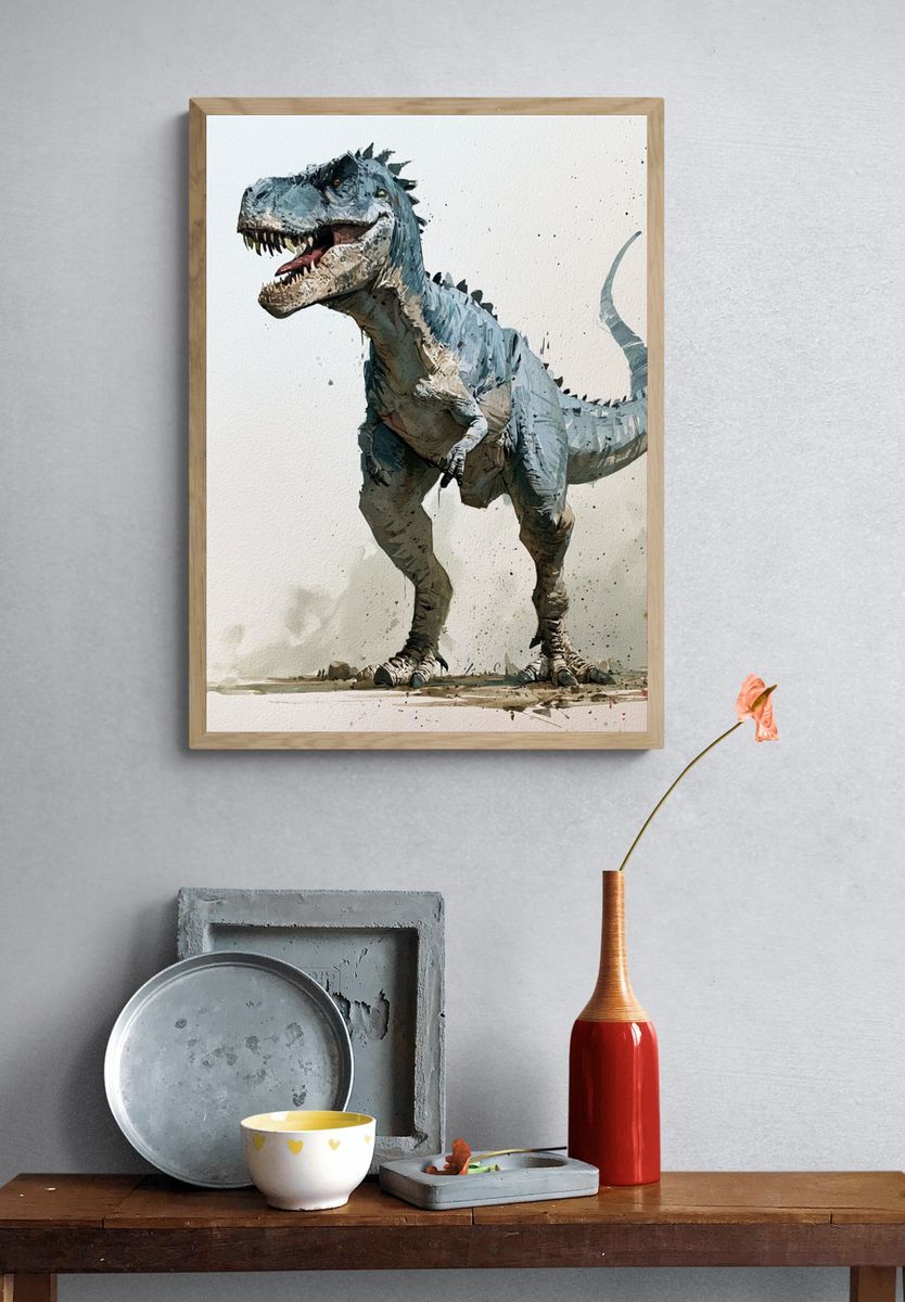 T-Rex Watercolor Illustration Poster. — room view 3