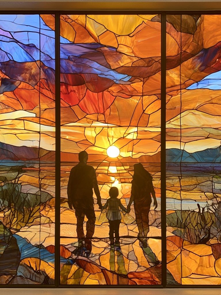 Sunset Family Silhouette Illustration Poster. poster detail
