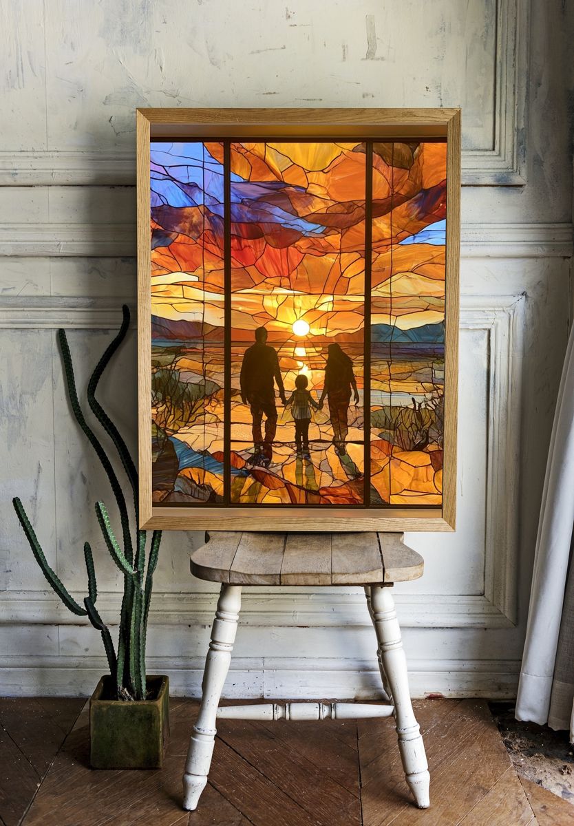 Sunset Family Silhouette Illustration Poster. — room view 1