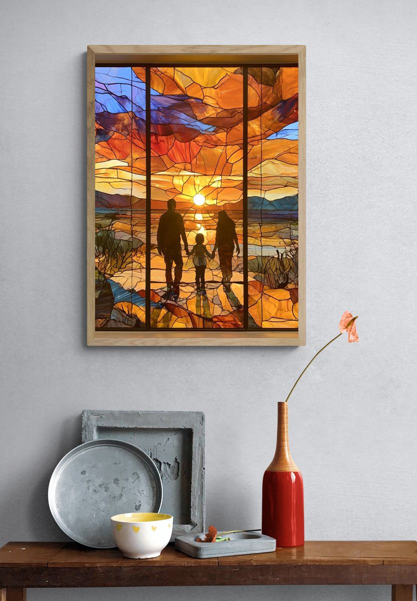 Sunset Family Silhouette Illustration Poster. — room view 3