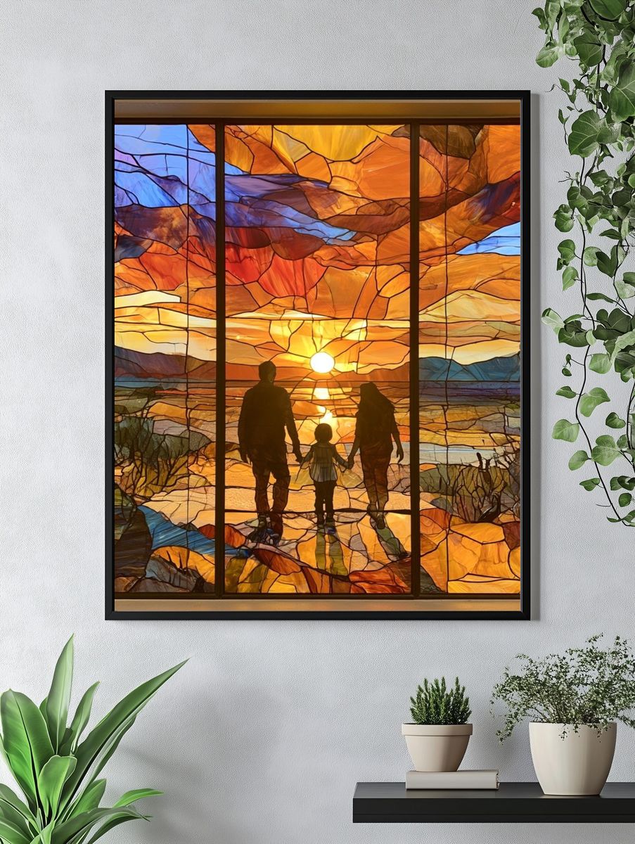 Sunset Family Silhouette Illustration Poster. — room view 4