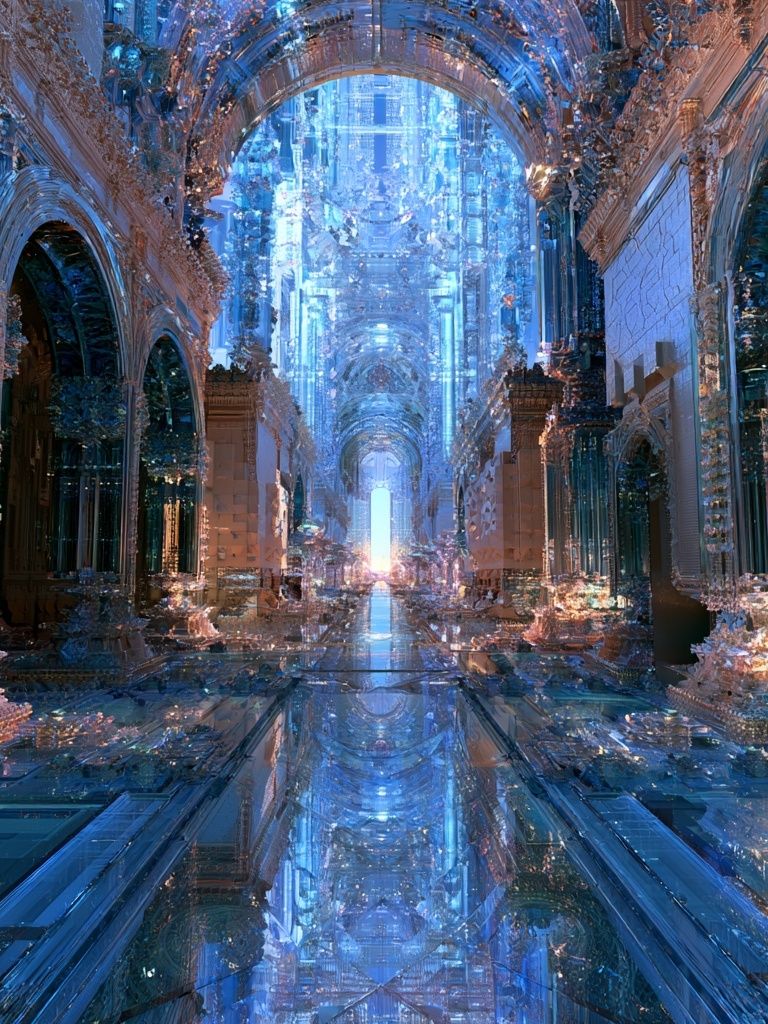 Crystal Cathedral Hallway — Digital Art Print. poster detail