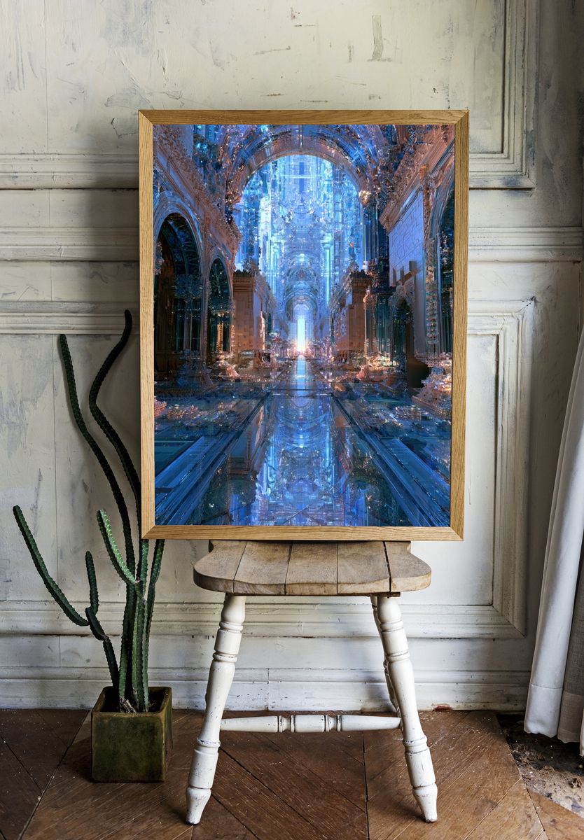 Crystal Cathedral Hallway — Digital Art Print. — room view 1