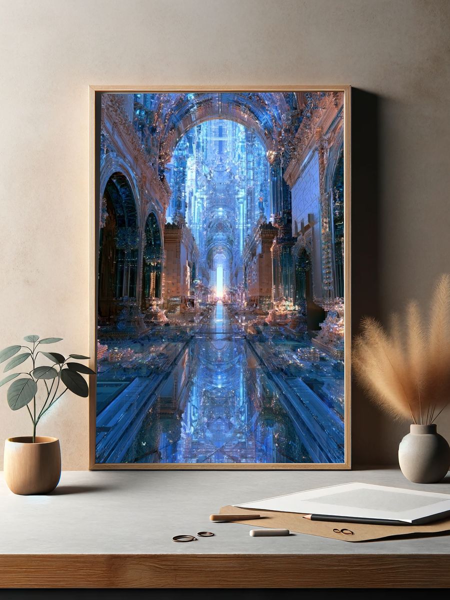 Crystal Cathedral Hallway — Digital Art Print. — room view 2