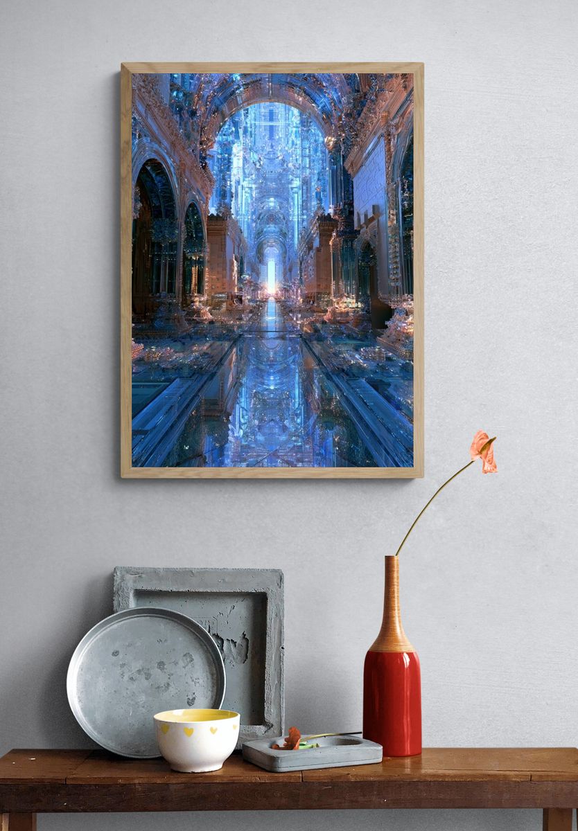 Crystal Cathedral Hallway — Digital Art Print. — room view 3