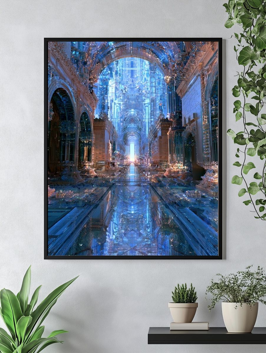 Crystal Cathedral Hallway — Digital Art Print. — room view 4