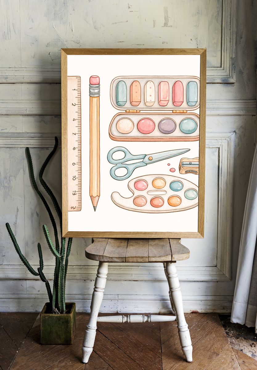 Pastel Art Supplies Illustration Poster. — room view 1