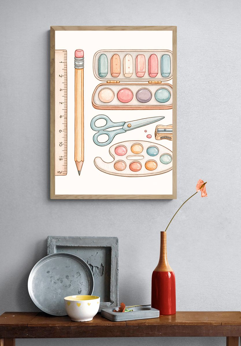 Pastel Art Supplies Illustration Poster. — room view 3
