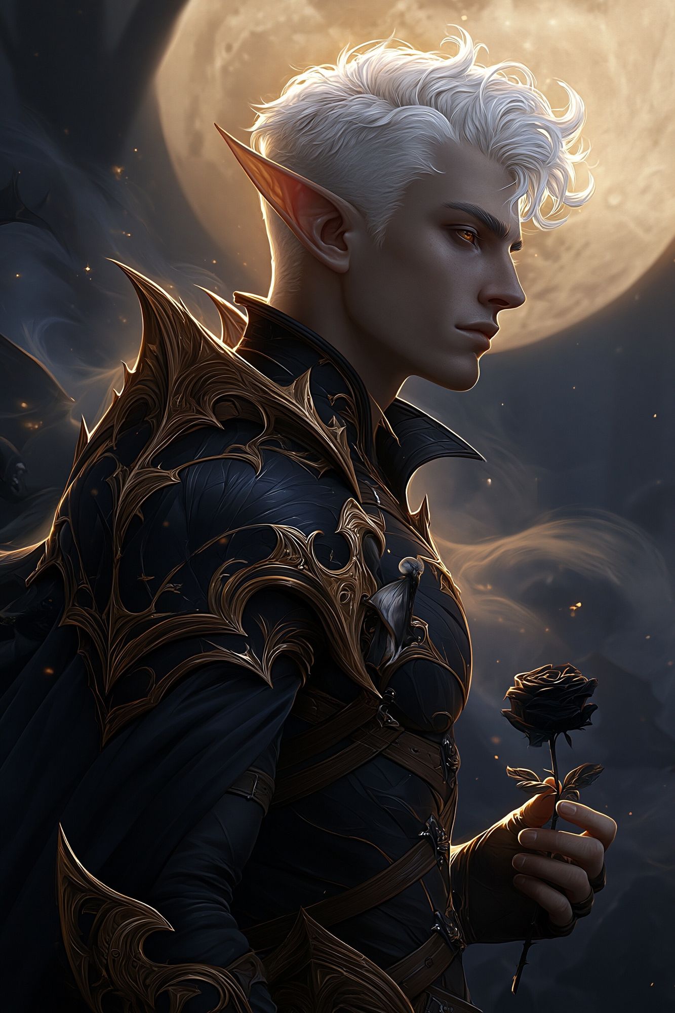 Moonlit Elf Portrait Print. poster — illustration art