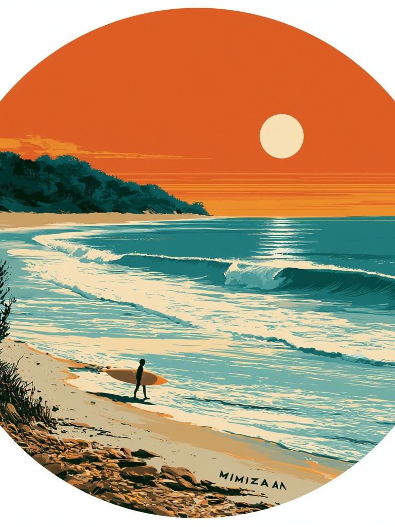 Sunset Surf Coast Illustration Poster. poster detail