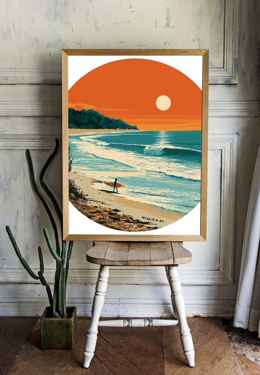 Sunset Surf Coast Illustration Poster. — room view 1