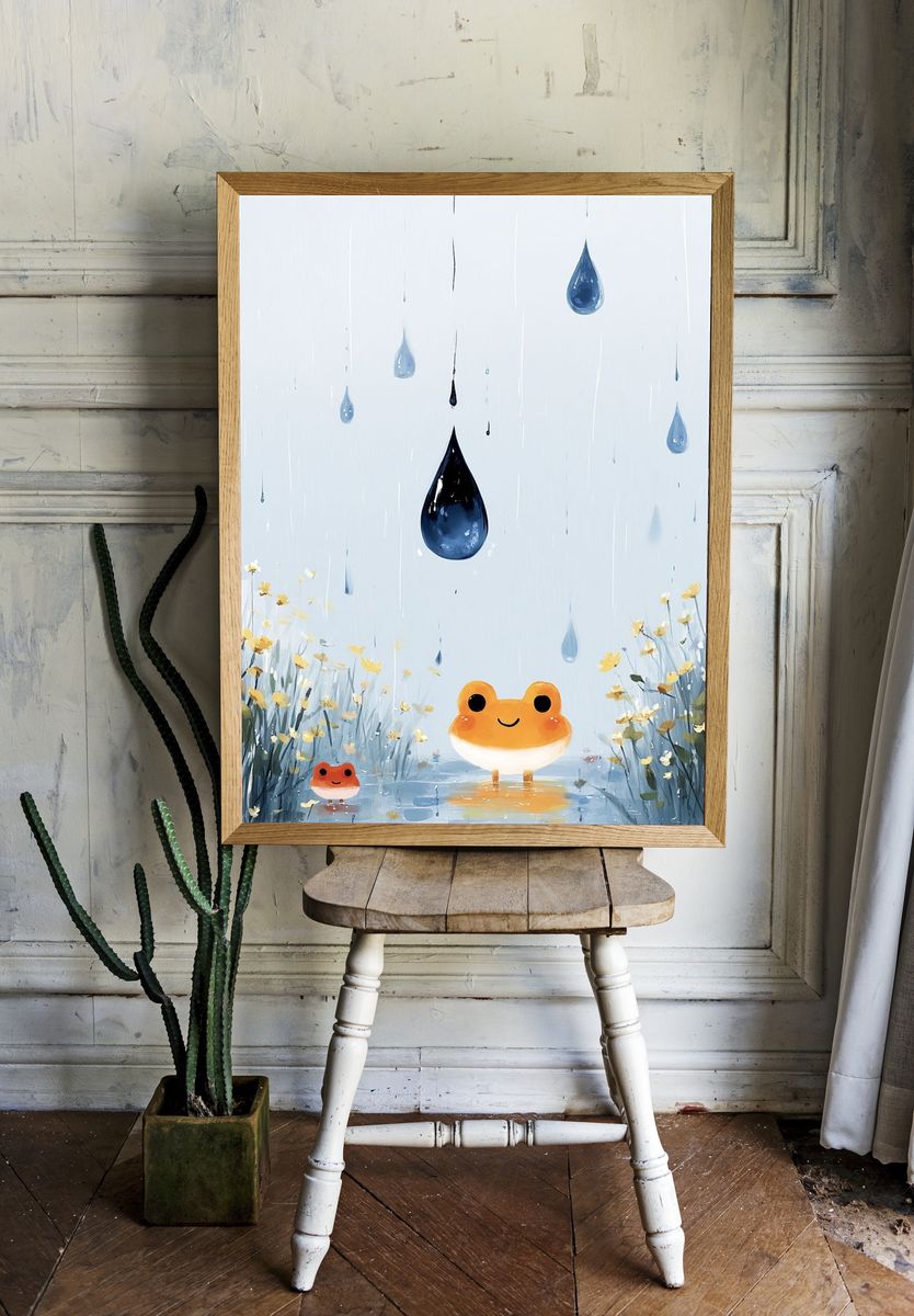 Rainy Frog Meadow Illustration Poster. room preview