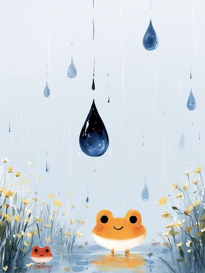 Rainy Frog Meadow Illustration Poster. poster