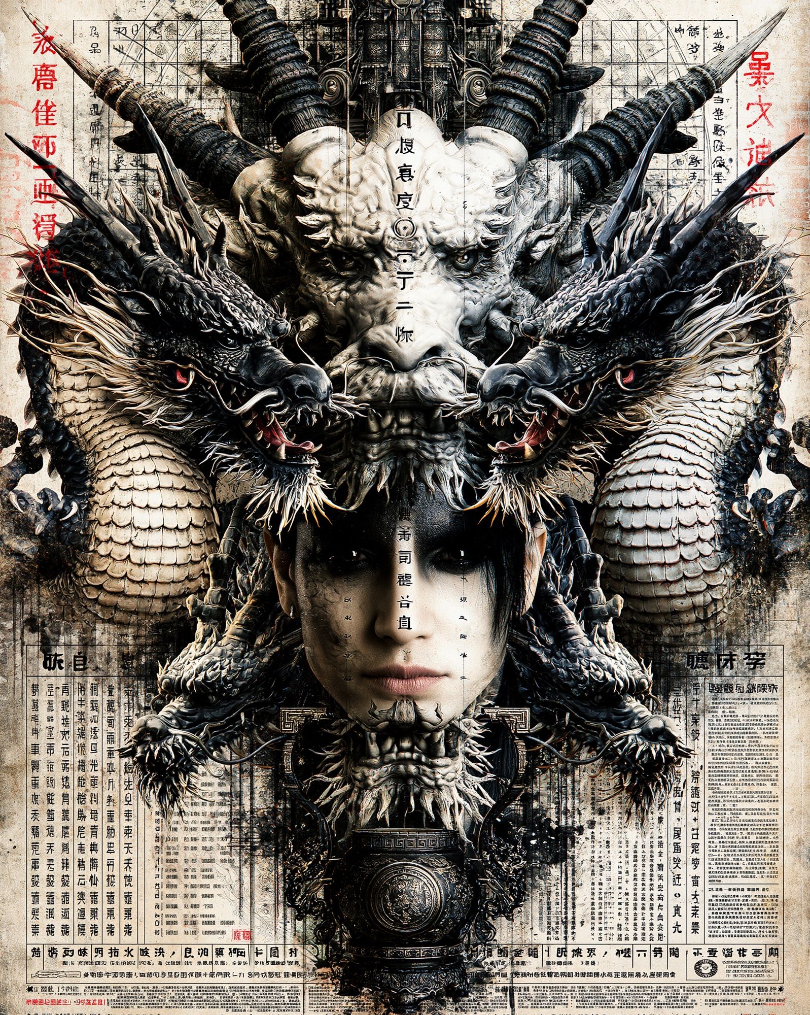 Dragon Mask Warrior Illustration Poster. poster detail