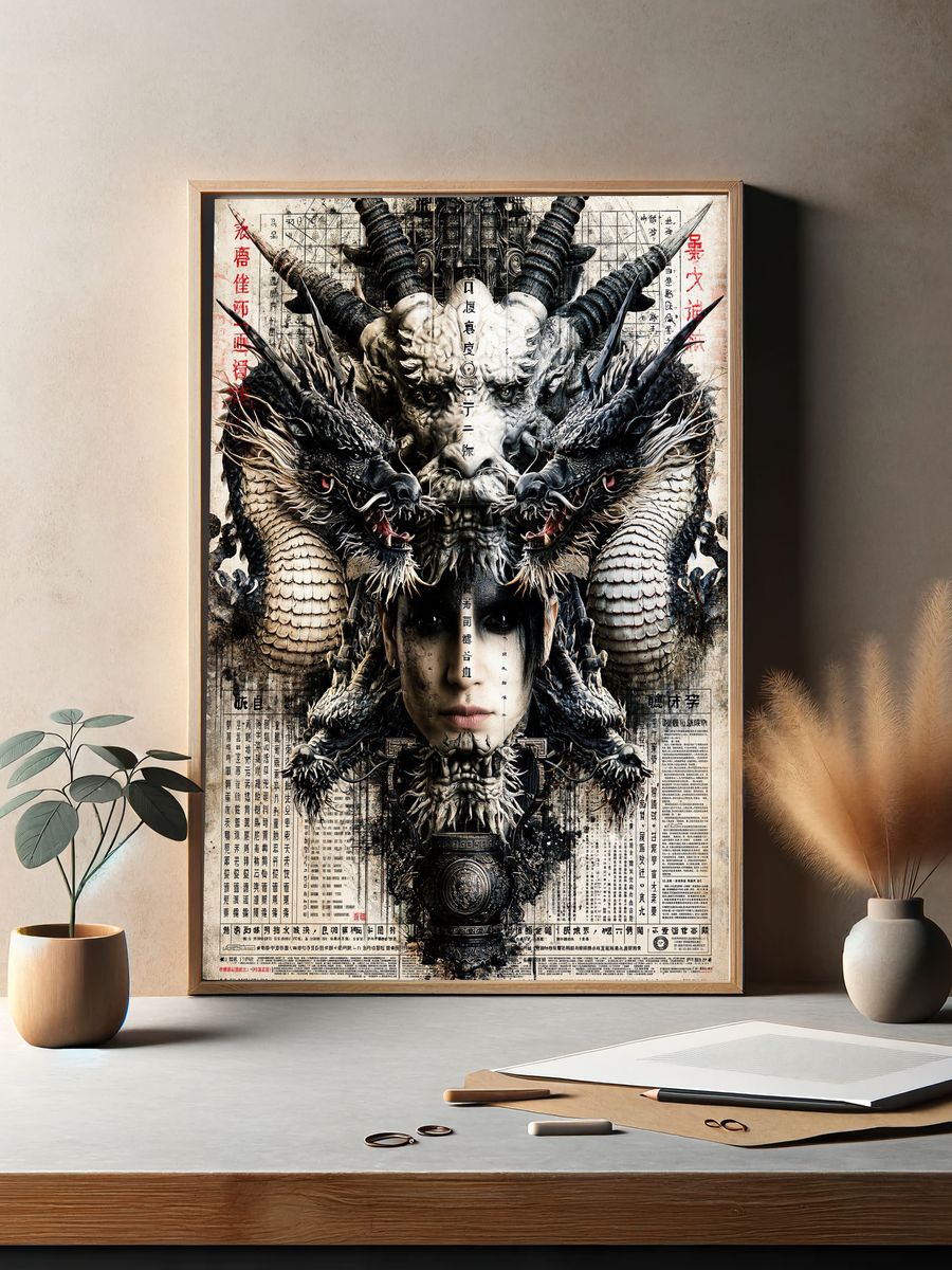 Dragon Mask Warrior Illustration Poster. — room view 2