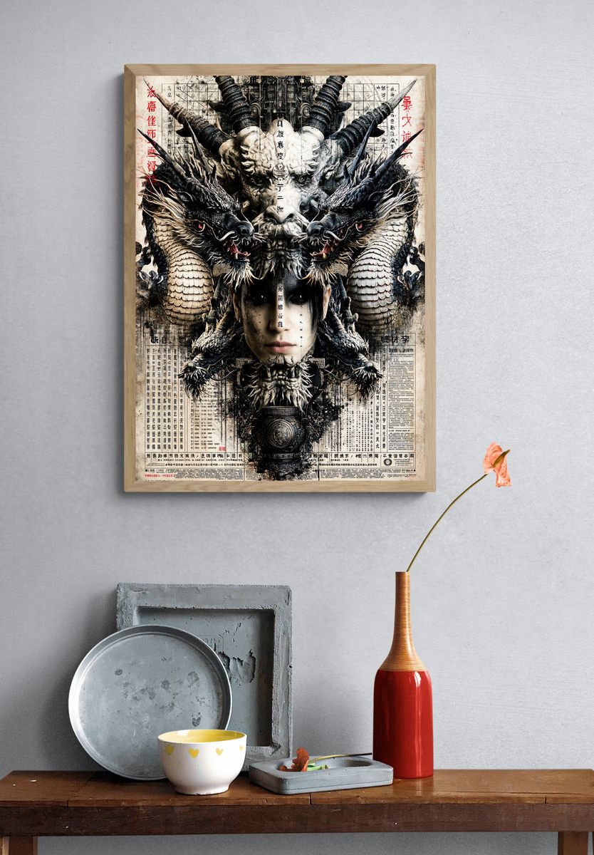 Dragon Mask Warrior Illustration Poster. — room view 3