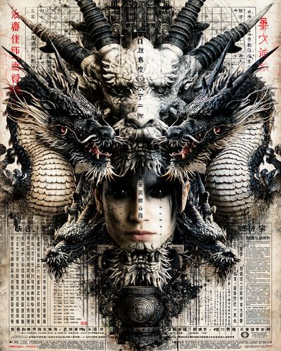 Dragon Mask Warrior Illustration Poster. poster print