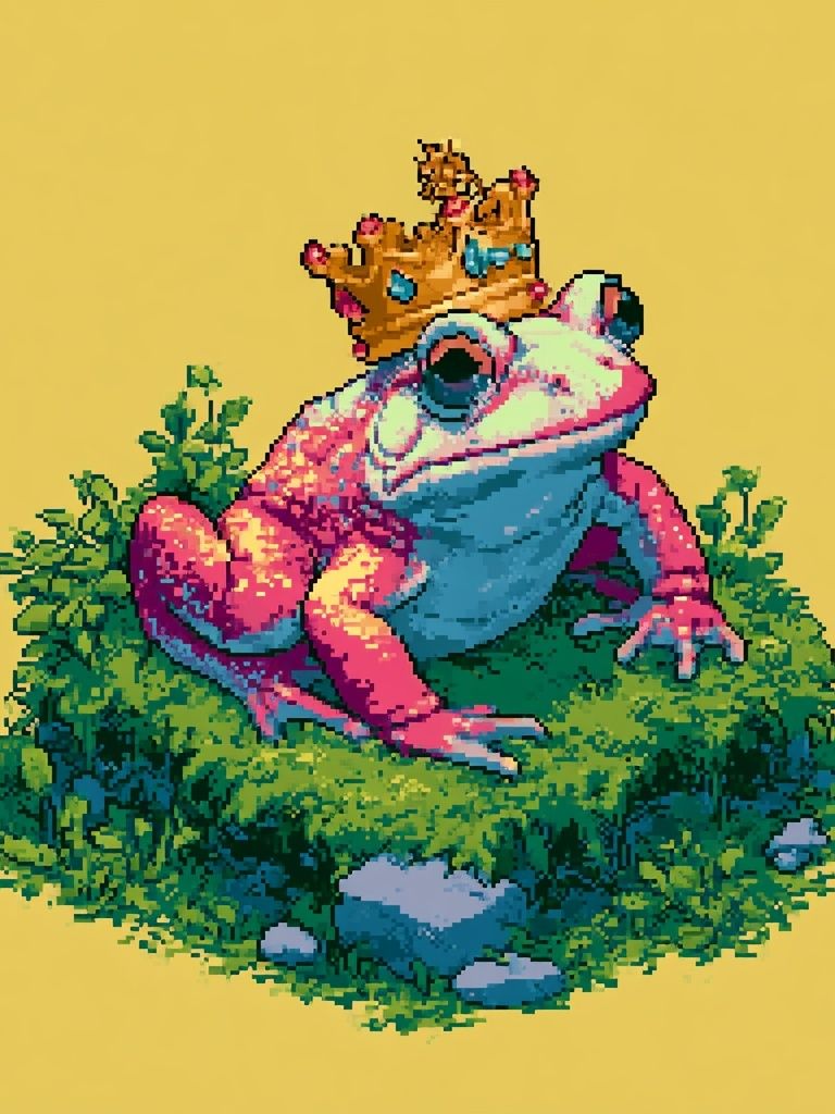 Pixel Frog King Illustration Poster. poster — illustration art