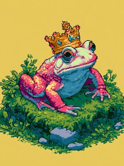Pixel Frog King Illustration Poster. poster print