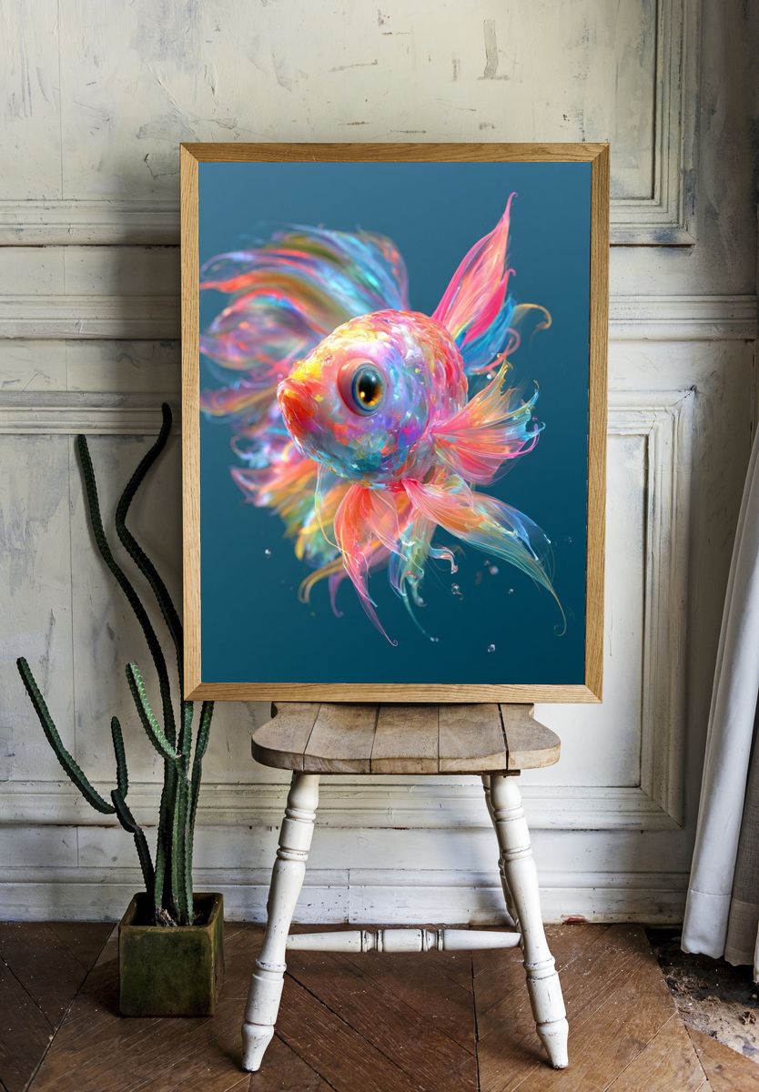 Rainbow Goldfish Illustration Poster. — room view 1