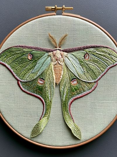 Luna Moth Embroidery Illustration Poster. poster print