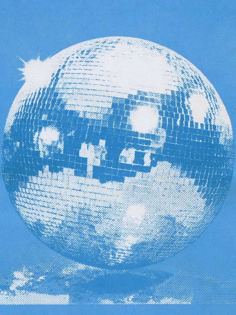 Blue Disco Ball Illustration Poster. poster detail