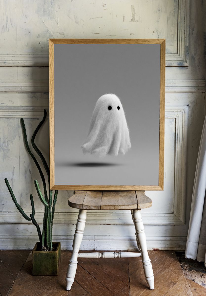 Floating Ghost Minimalist Print. room preview