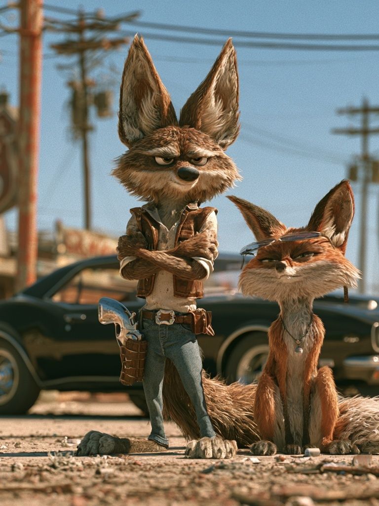 Desert Fox Duo Illustration Poster. poster detail