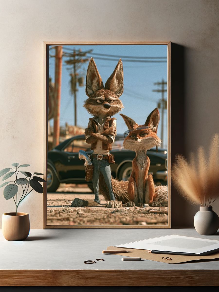 Desert Fox Duo Illustration Poster. — room view 2