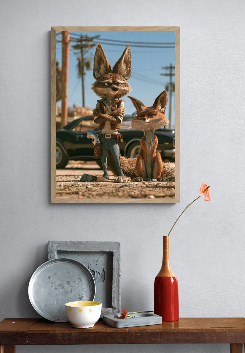 Desert Fox Duo Illustration Poster. — room view 3