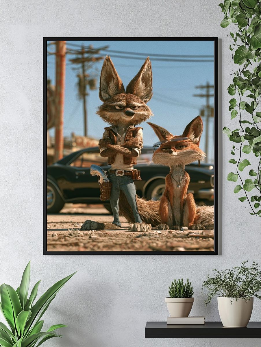 Desert Fox Duo Illustration Poster. — room view 4