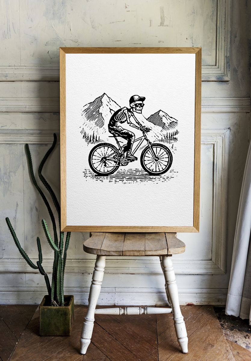 Skeleton Mountain Bike Illustration Poster. room preview