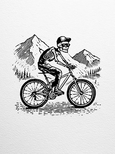 Skeleton Mountain Bike Illustration Poster.