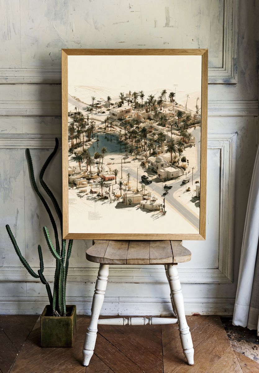 Desert Oasis Village Illustration Poster. room preview