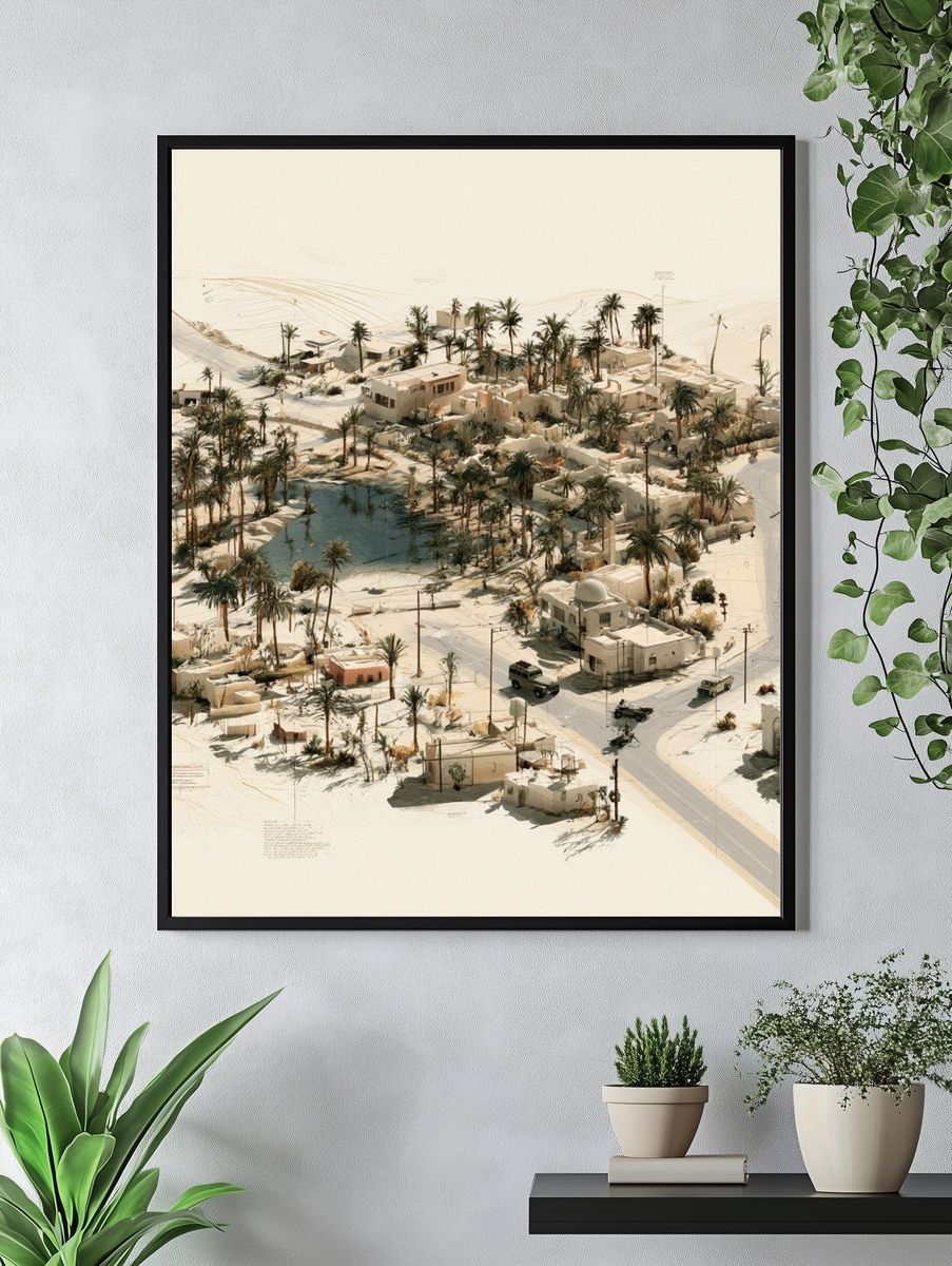 Desert Oasis Village Illustration Poster. — room view 4