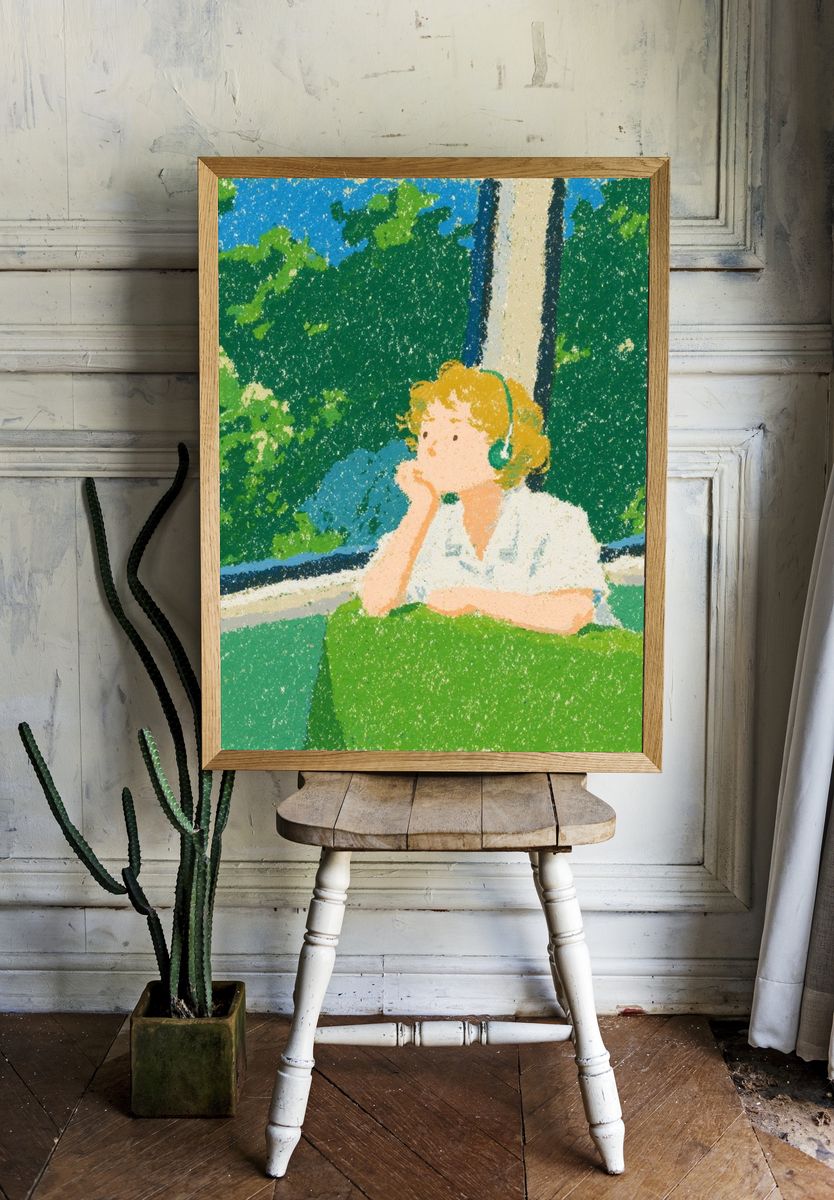 Girl on Train — Illustration Print. room preview