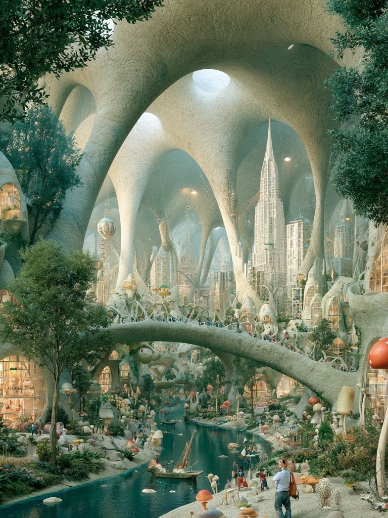 Futuristic Forest City Illustration Poster. poster detail