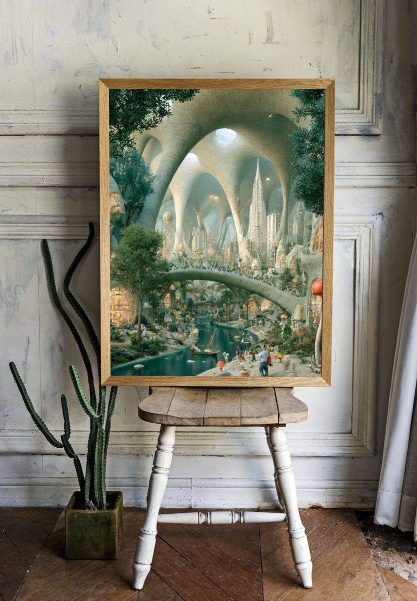 Futuristic Forest City Illustration Poster. — room view 1