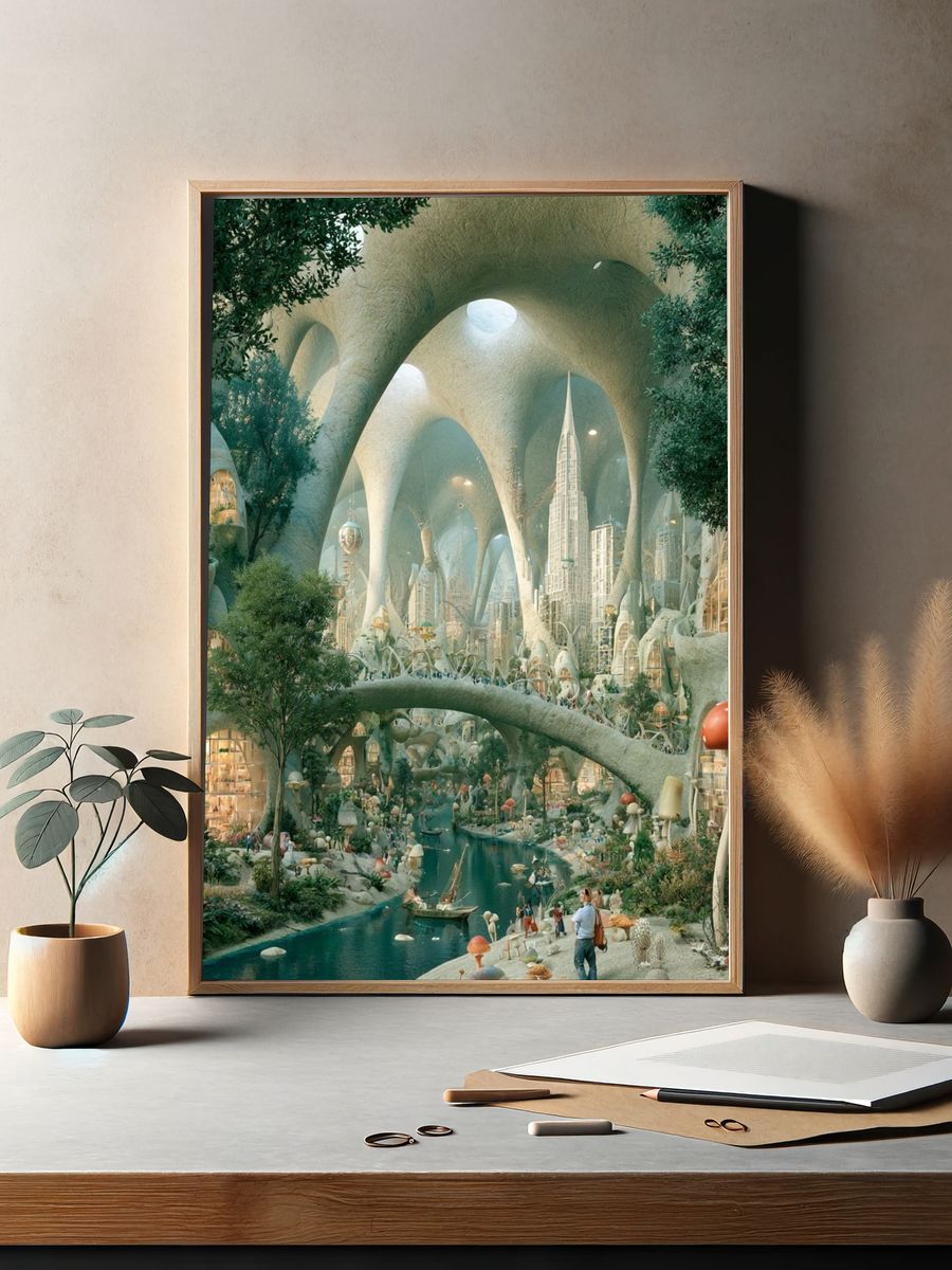Futuristic Forest City Illustration Poster. — room view 2