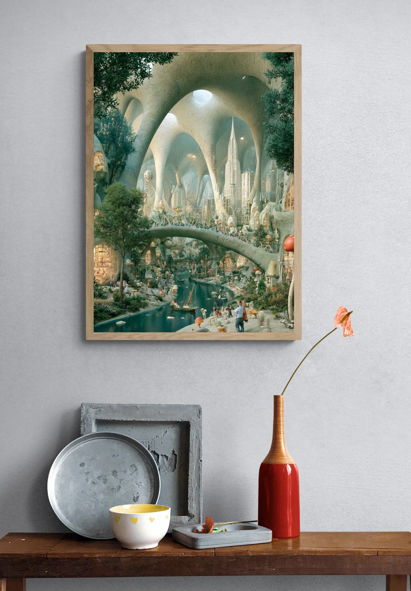 Futuristic Forest City Illustration Poster. — room view 3
