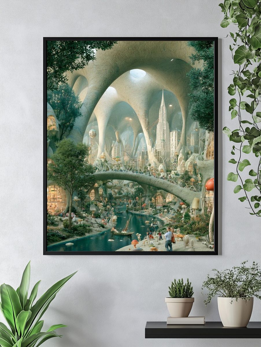 Futuristic Forest City Illustration Poster. — room view 4