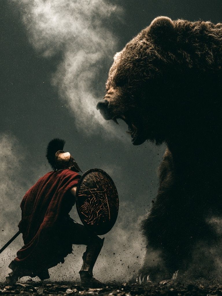 Spartan vs Bear Battle Poster. poster — illustration art
