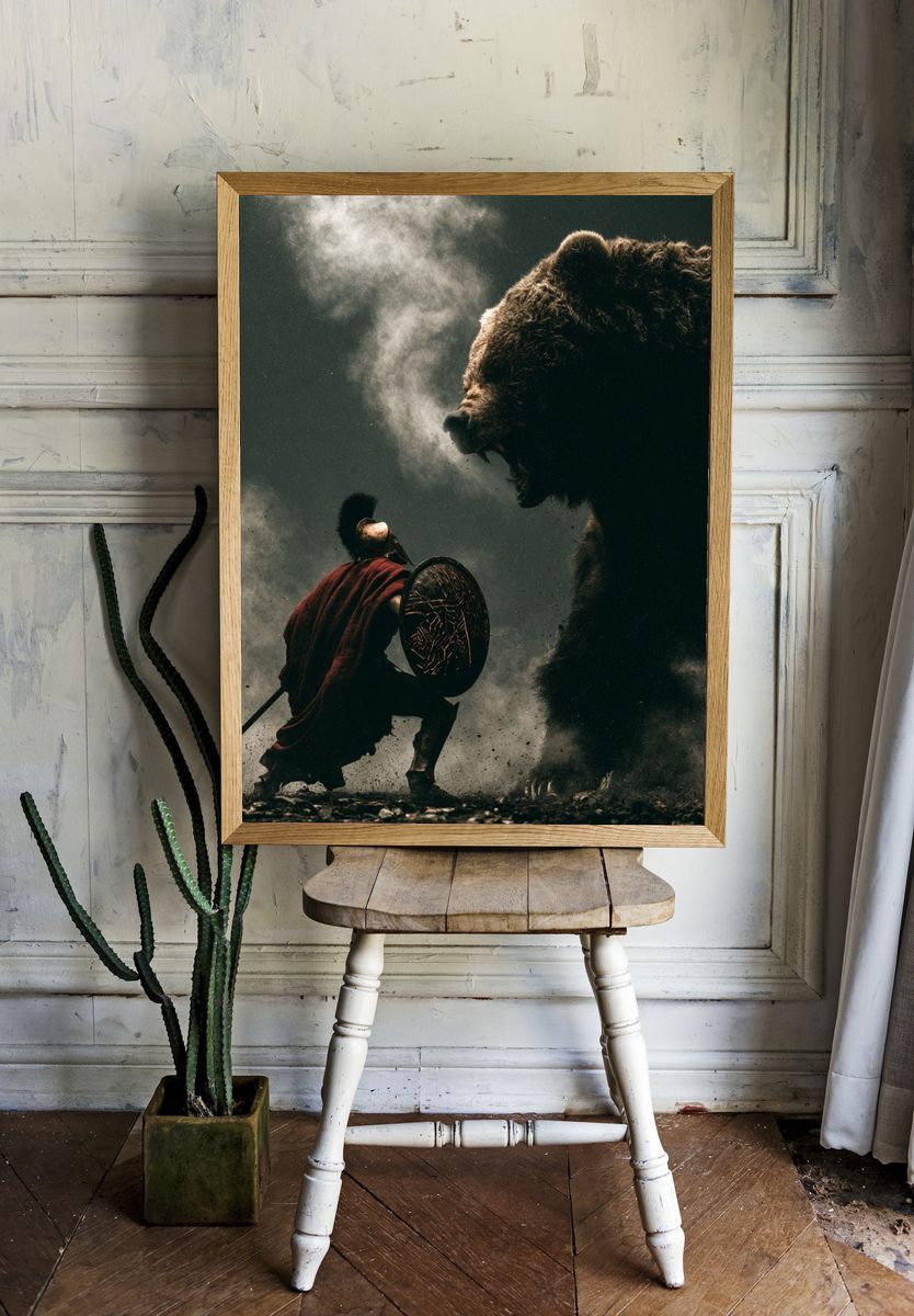 Spartan vs Bear Battle Poster. room preview